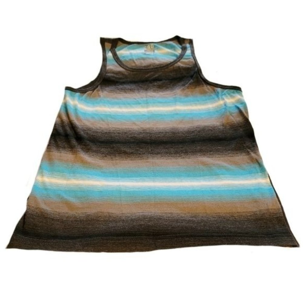 CHAMPS SPORTS GEAR (CSG) Black Blue Gray Ombre Striped Casual Summer Tank Top S
